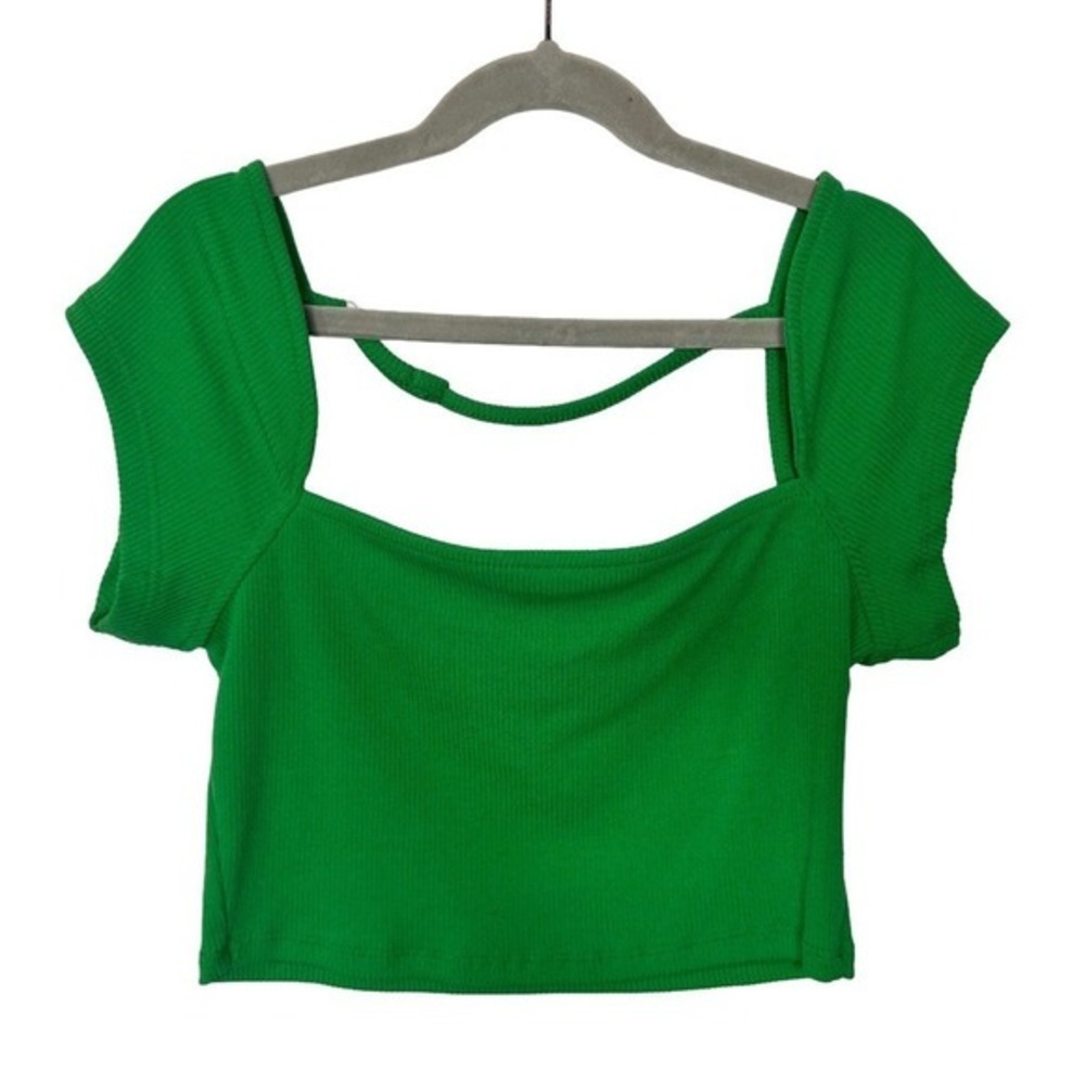 Rusttydustty Green Ribbed‎ Square Neck Strap Detail Crop Top Small